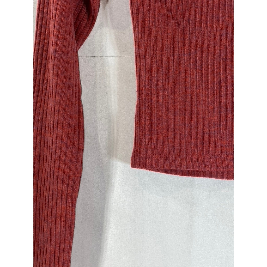 URBAN OUTFITTERS Women's Red Ribbed Square-Neck Long Sleeve Crop Top SZ S