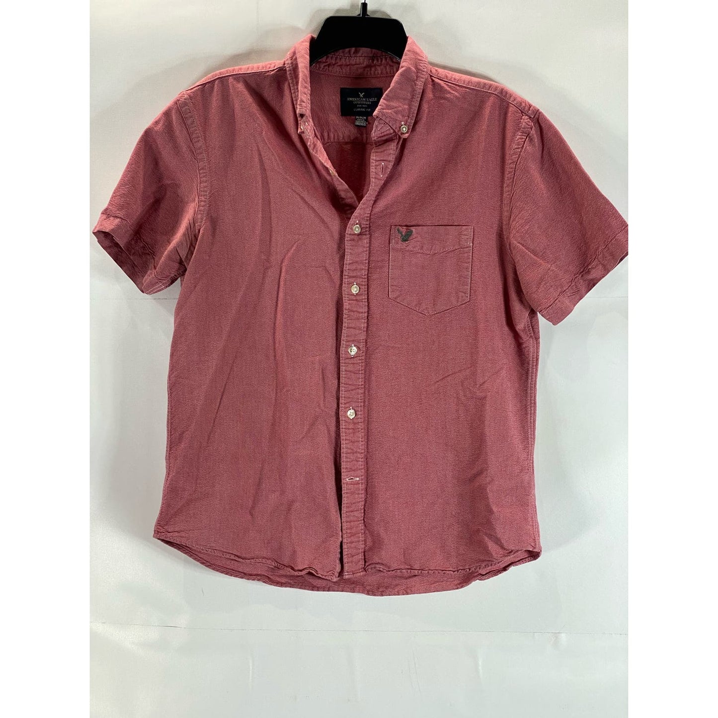 AMERICAN EAGLE OUTFITTERS Men's Red Classic-Fit Button-Up Short Sleeve Shirt SZM