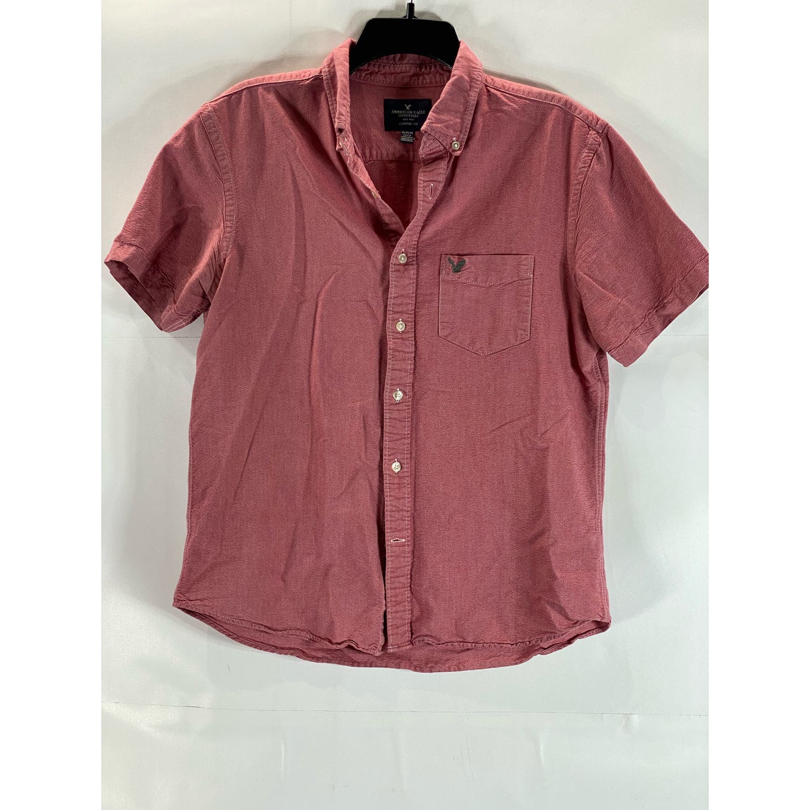 AMERICAN EAGLE OUTFITTERS Men's Red Classic-Fit Button-Up Short Sleeve Shirt SZM