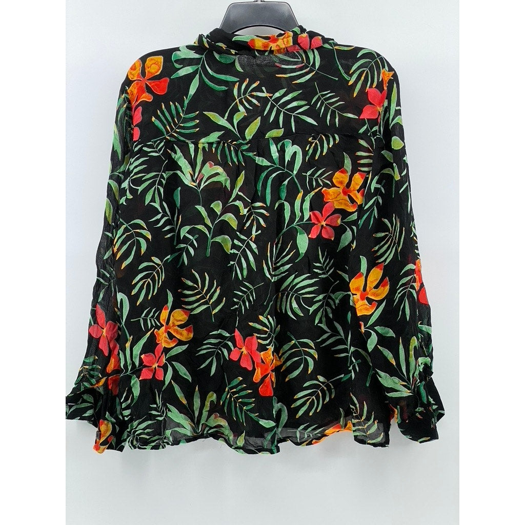 PUTUMAYO Women's Black Green Floral Regular-Fit Button-Up Long Sleeve Shirt SZXL