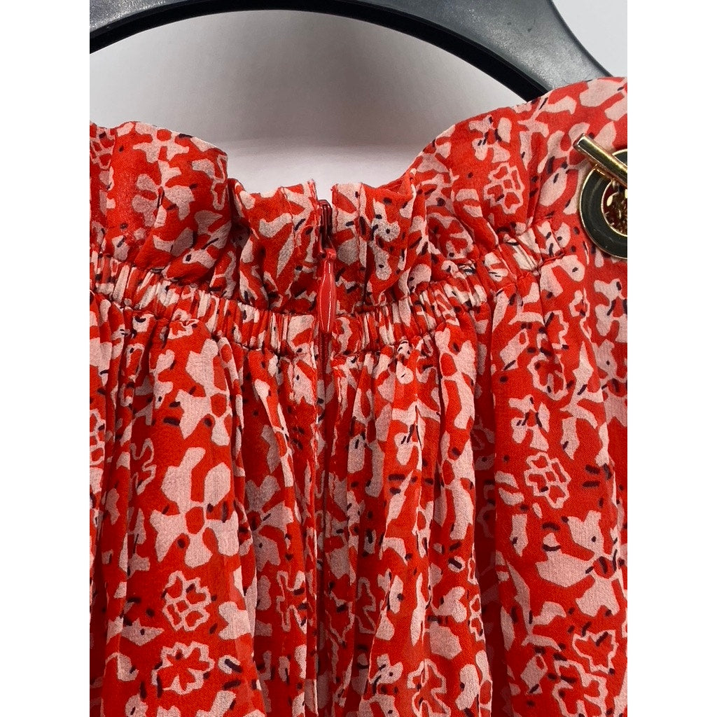 DEREK LAM 10 CROSBY Women's Orange Floral Layered Sleeveless Halter Dress SZ 0