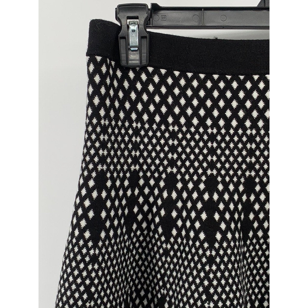 CARMEN MARC VALVO Women's Black-White Knit Mixed Diamond Flare Pull-On Skirt SZM