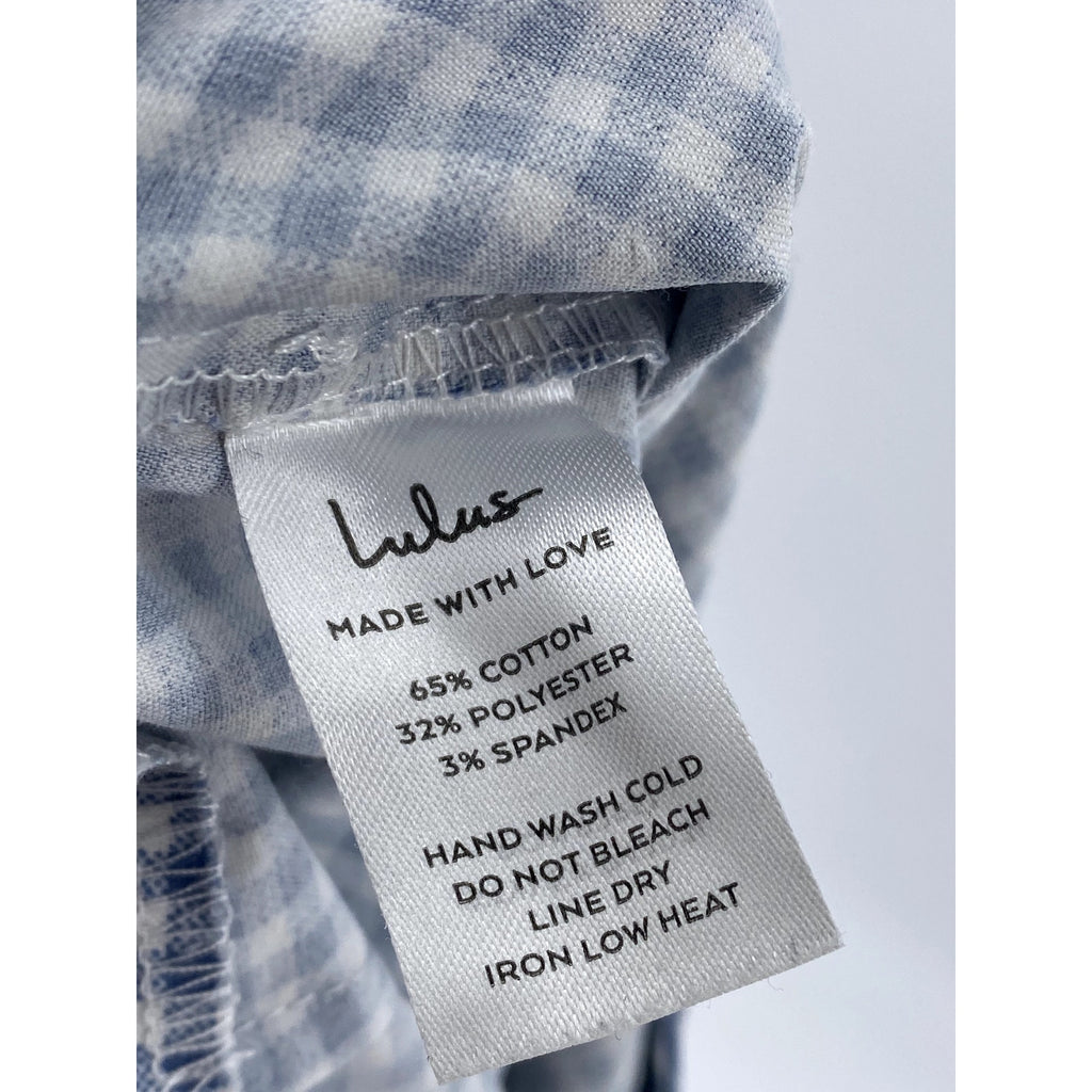 LULUS Women's Blue-White Gingham High-Rise Straight Leg Casual Pants SZ M