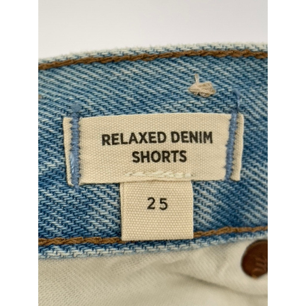 MADEWELL Women's Light Blue Distressed Relaxed Denim Cotton Shorts SZ 25