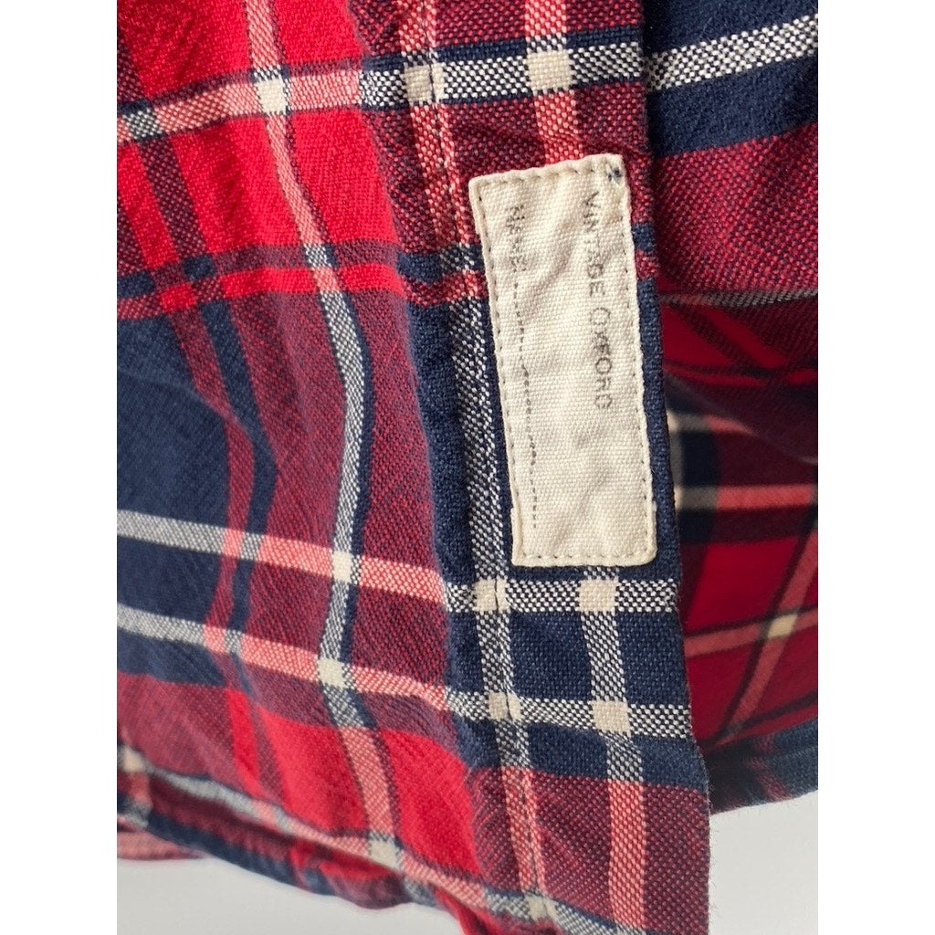 J.CREW Men's Red-Blue Plaid Vintage Oxford Button-Up Long Sleeve Shirt SZ L