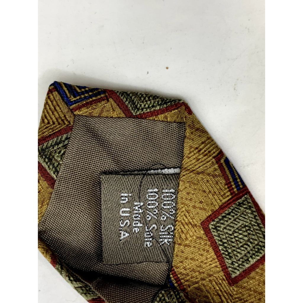 CALVIN KLEIN Men's Vintage 90's Geometric Yellow Silk USA Regular Tie OS