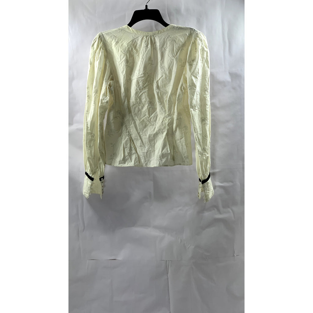 JOIE Women's White Embroidered Floral Faux-Pearl Button-Up Long Sleeve Top SZ S