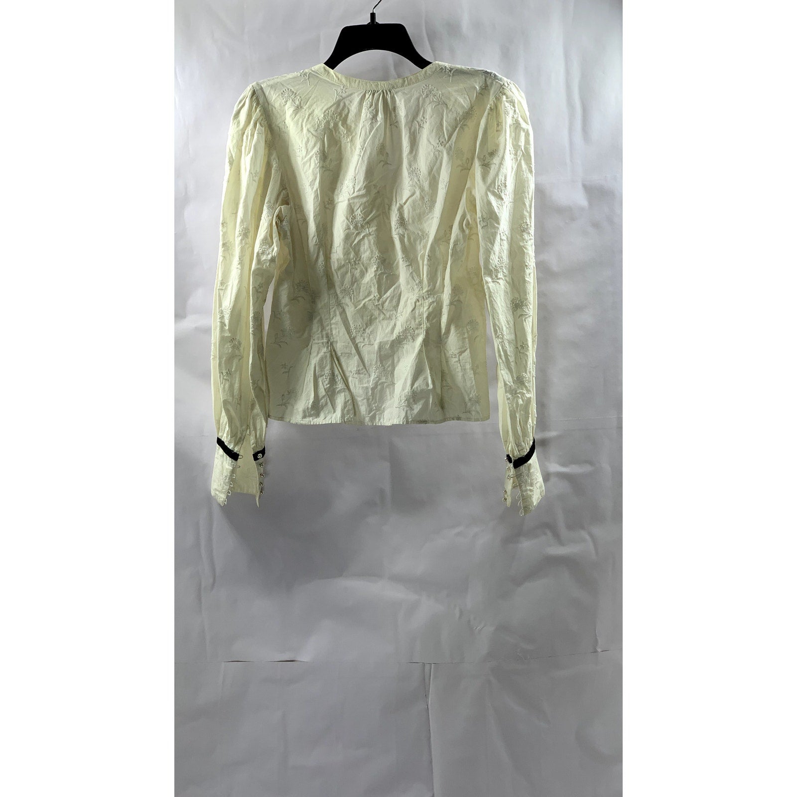 JOIE Women's White Embroidered Floral Faux-Pearl Button-Up Long Sleeve Top SZ S