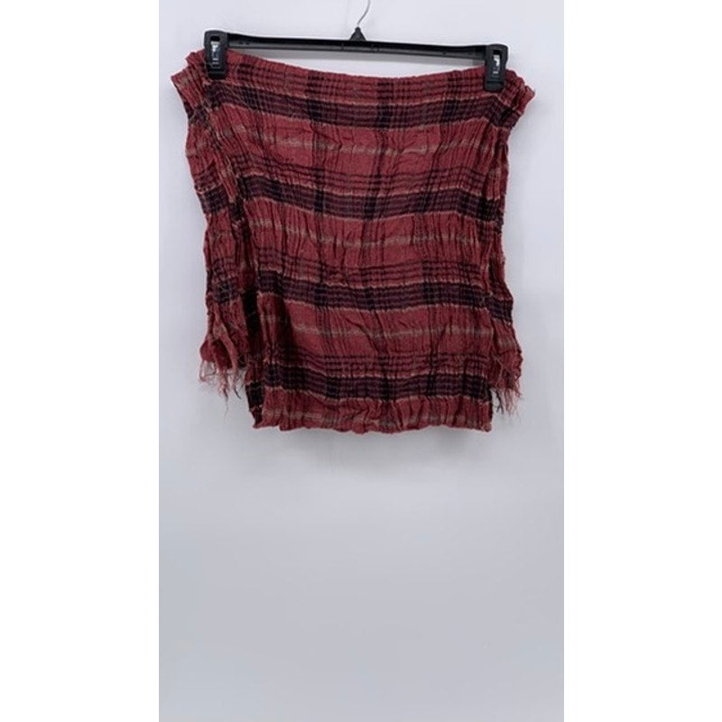 UNBRANDED Women’s Red Plaid Fringe Knit Sheer Scarf