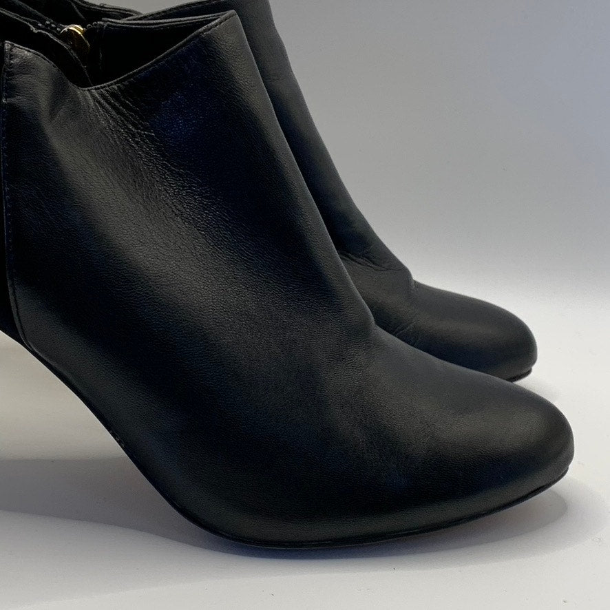 VINCE CAMUTO Women's Black Leather Velino Almond-Toe Side-Zipper Booties SZ 8.5