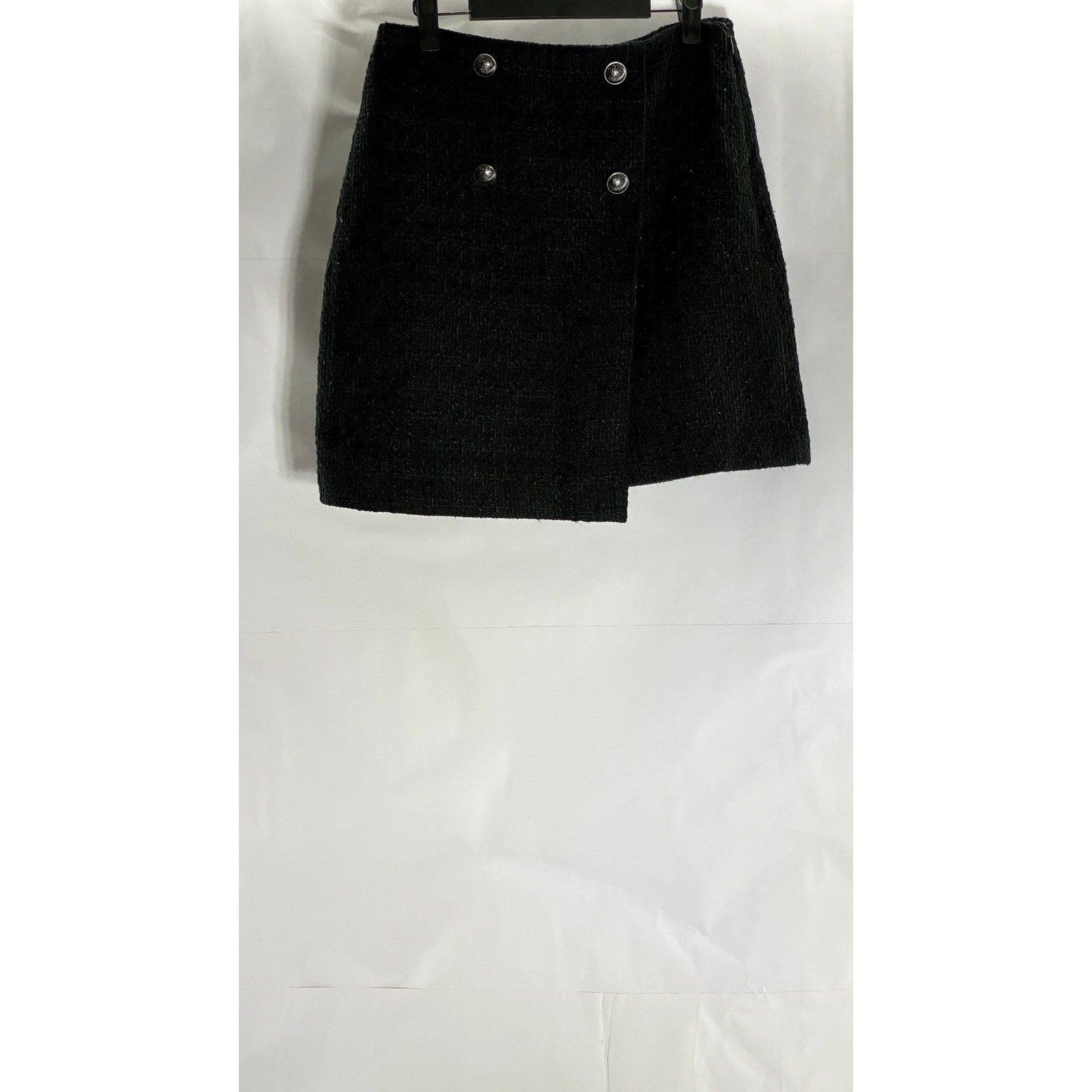 LOFT Women's Black Tweed Double Column Button Wrap Mini Skirt SZ 2