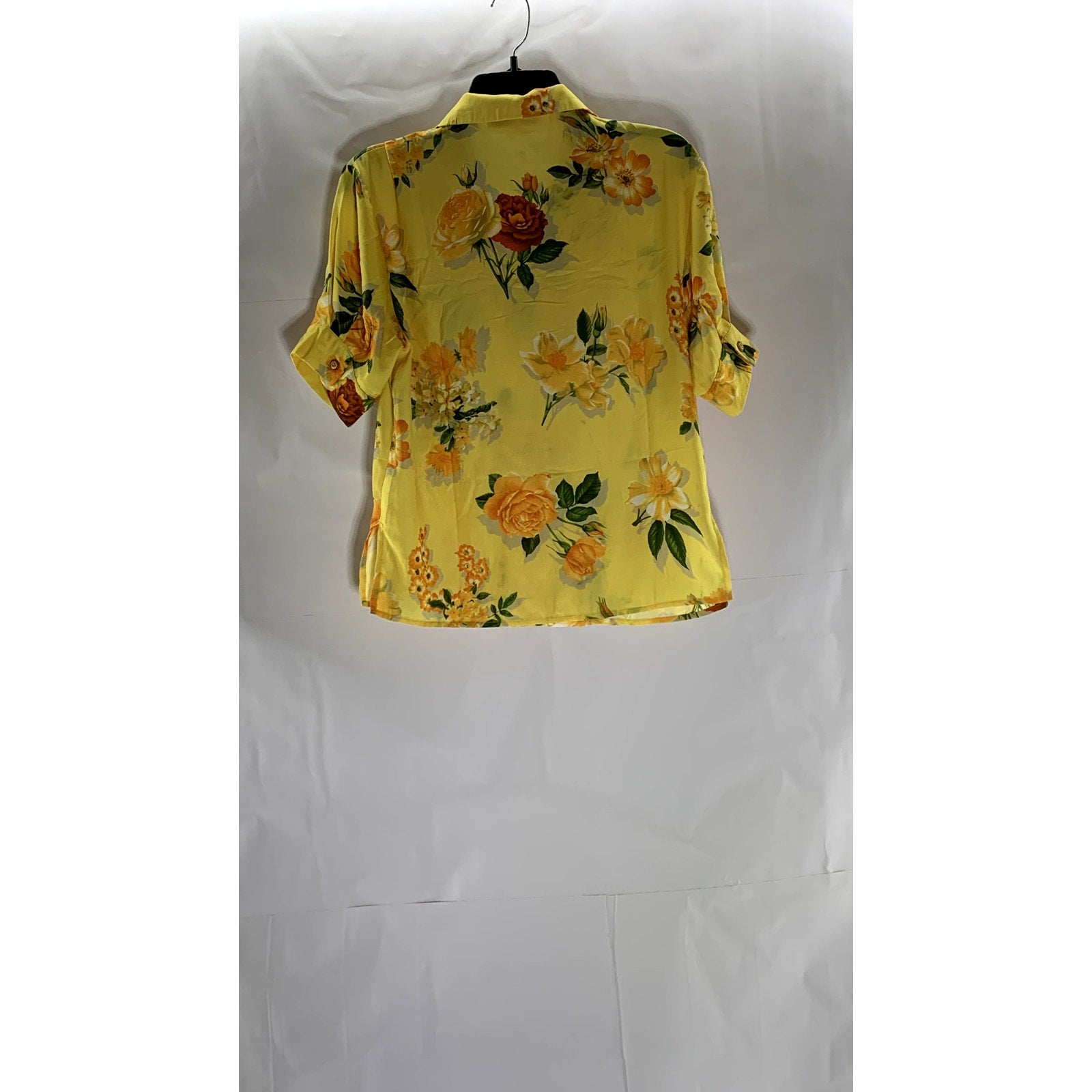 SIMPLE RETRO Women's Yellow/Orange Floral Print Short Sleeve Button-Up Top SZ S