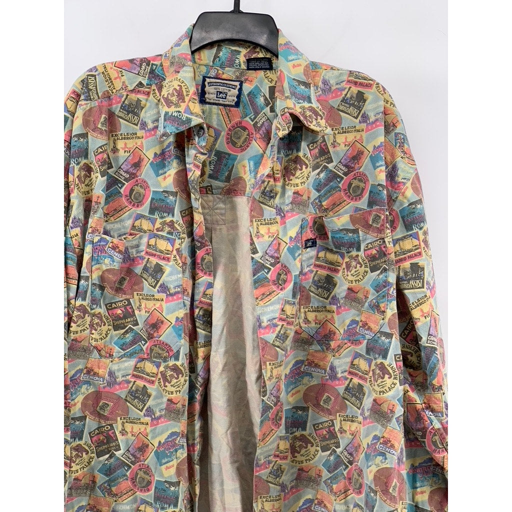 LEE Men's Vintage 90's Printed Regular-Fit Button-Up Long Sleeve Shirt SZ L