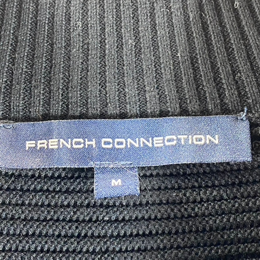 FRENCH CONNECTION Women's Black Ribbed Mock-Neck 3/4 Sleeve Poncho Sweater SZ M