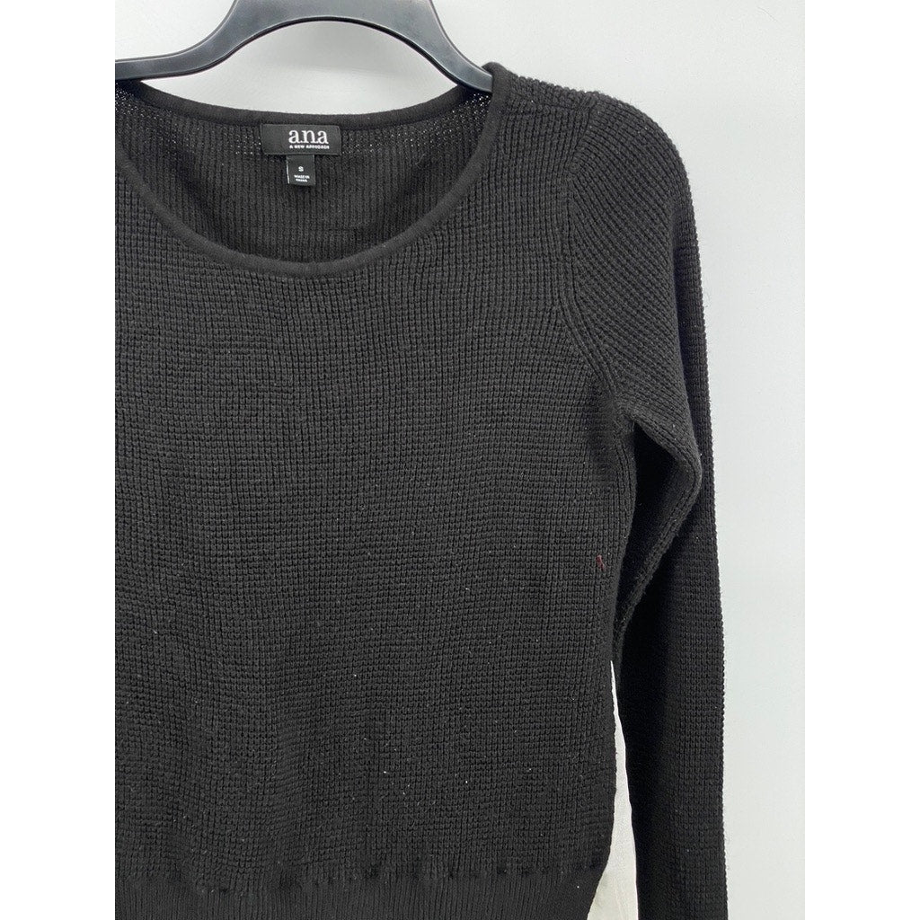 A.N.A A NEW APPROACH Women’s Black-White Knit Layered Long Sleeve Top SZ S
