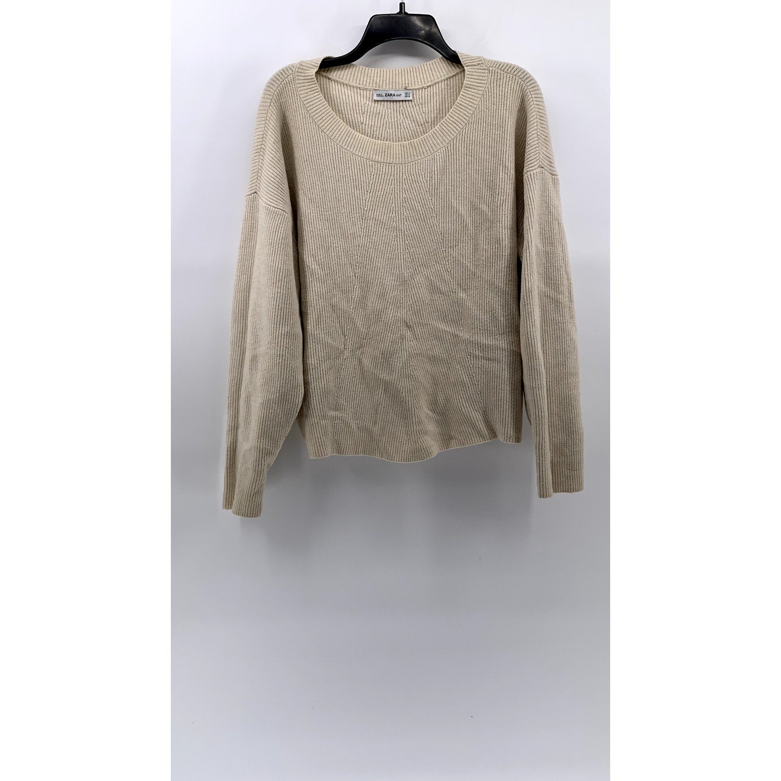 ZARA Women's Beige Rib Knit Scoop-Neck Sweater SZ M