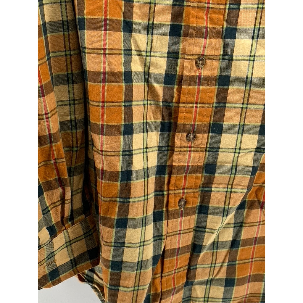 VIYELLA Men's Vintage Orange Plaid Cotton-Wool Button-Up Long Sleeve Shirt SZ2XL