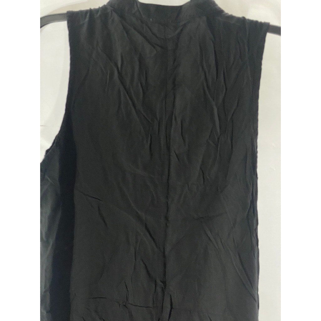 SPLENDID Women's Black Solid Half-Button Sleeveless Mini Shirt Dress SZ L