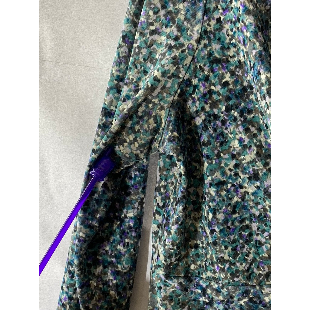 LIZ CLAIBORNE Women's Blue Floral V-Neck Twist-Front 3/4 Sleeve Top SZ S