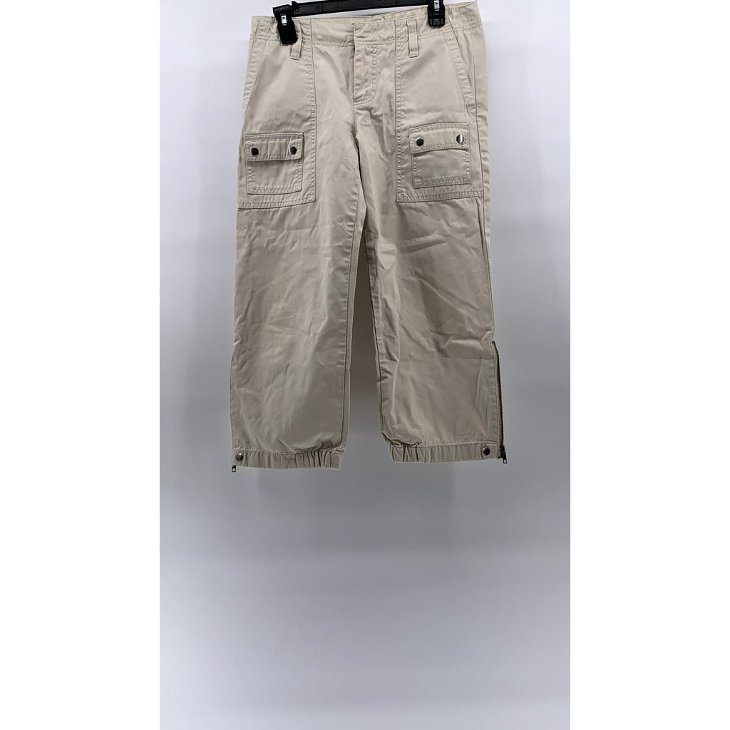 GAP Women's Beige Zipper-Hem Straight-Leg Relaxed-Fit Pants SZ 4