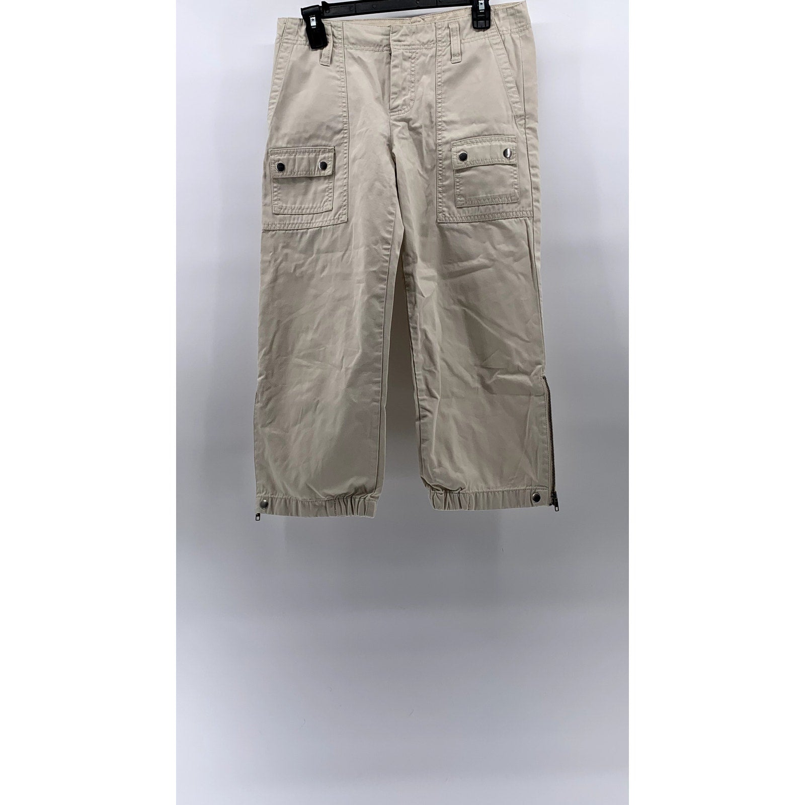 GAP Women's Beige Zipper-Hem Straight-Leg Relaxed-Fit Pants SZ 4
