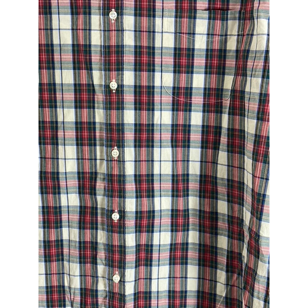 J.CREW Men's Red Plaid Stretch Classic-Fit Secret Wash Cotton Poplin Shirt SZ XL