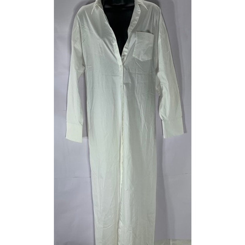 EXPRESS Women's White Solid Button-Up Long Sleeve Portofino Midi Shirt Dress SZL