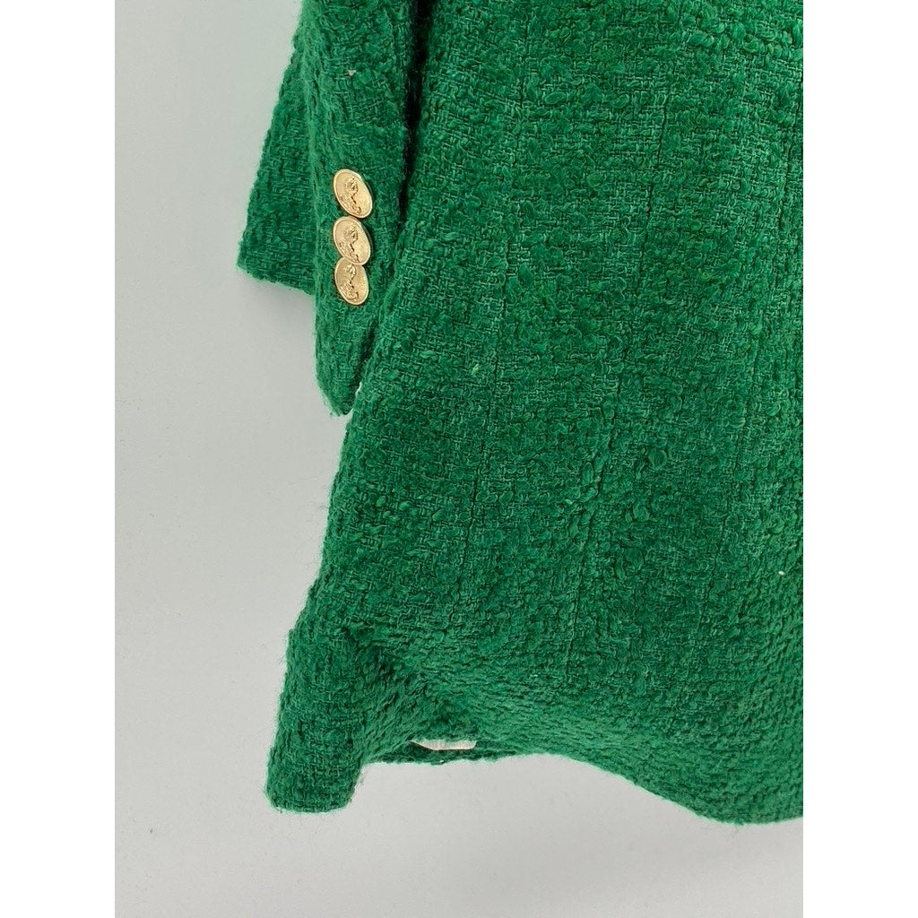 ZARA Women’s Dark Green Tweed Double-Breast Long Sleeve Peak Collar Blazer SZ XS