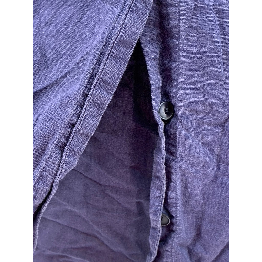 UNIQLO Women's Navy Linen-Blend Button-Up Short Sleeve Open Collar Top SZ S