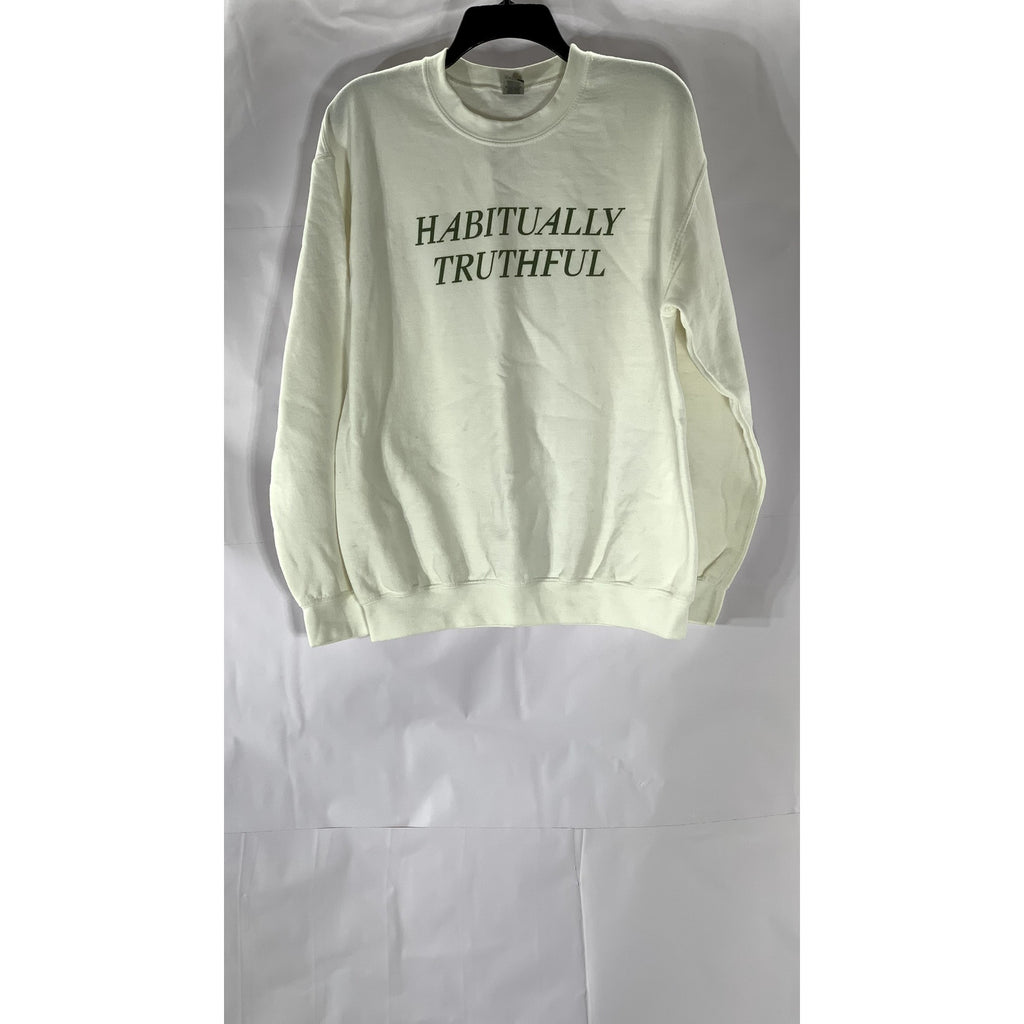 GILDAN UNISEX White Habitually Truthful Logo Crewneck Long Sleeve Sweatshirt SZM