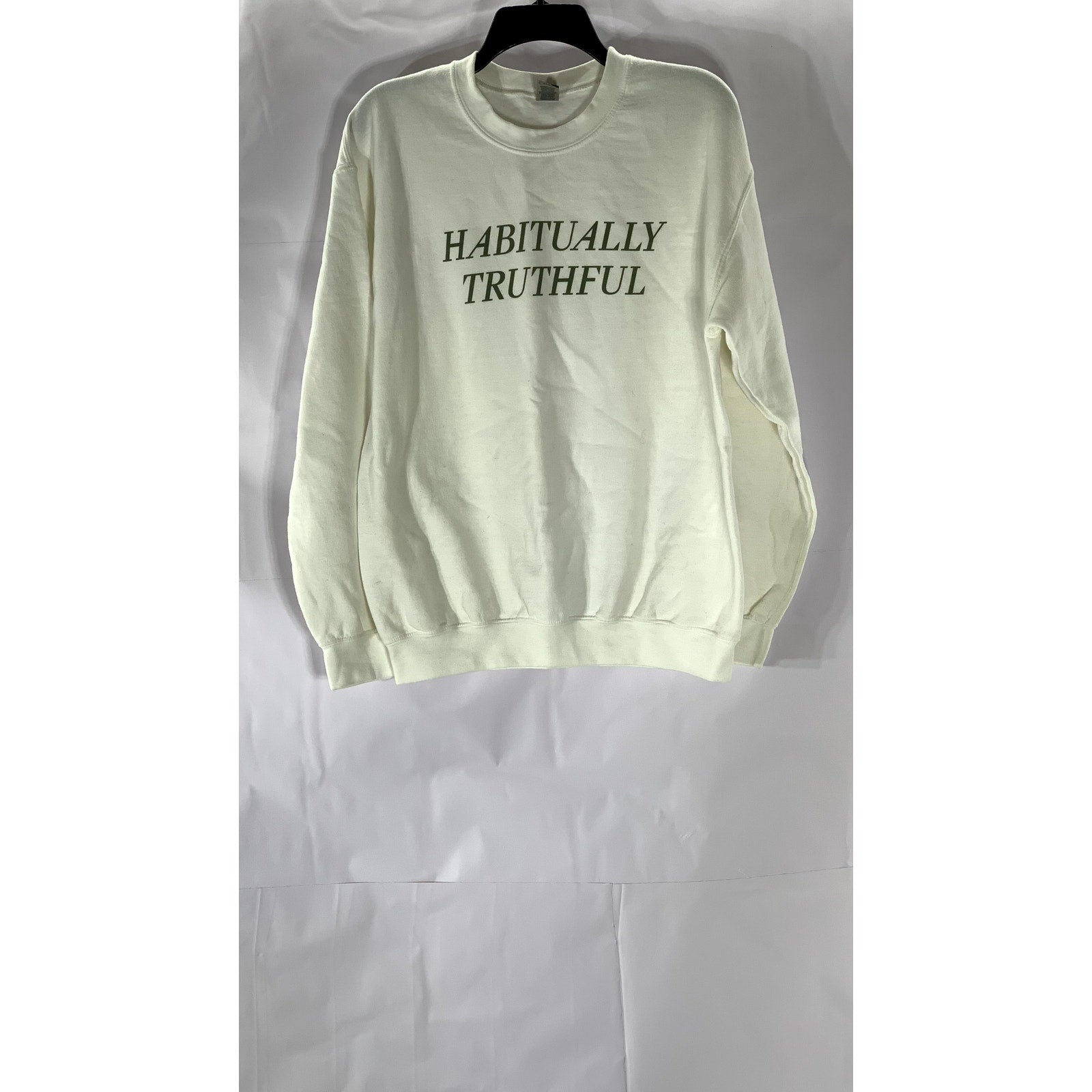 GILDAN UNISEX White Habitually Truthful Logo Crewneck Long Sleeve Sweatshirt SZM