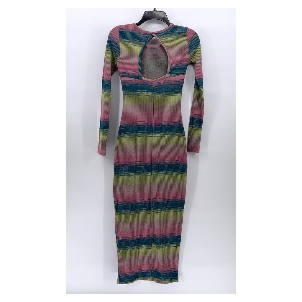 DAILY PRACTICE Women's Mulitcolor Striped Rib Cutout Bodycon Dress SZ 2XS