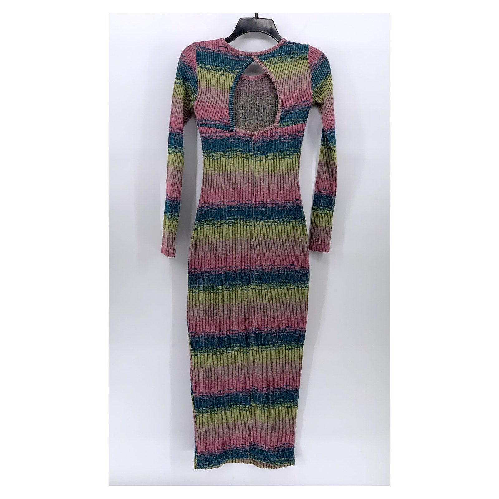 DAILY PRACTICE Women's Mulitcolor Striped Rib Cutout Bodycon Dress SZ 2XS