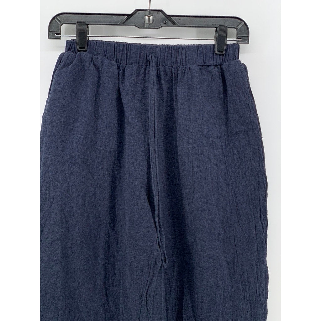 SHEIN Women's Navy Solid Cotton Straight-Leg Relaxed Fit Pants SZ M