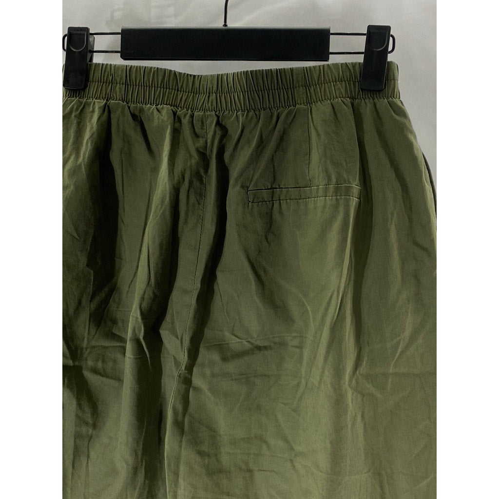 ZARA BASIC COLLECTION Women's Olive Green Straight-Leg Cotton Paperbag Pant SZ M