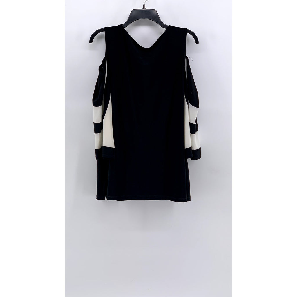 LINEA DOMANI Women's Black White Cutout Shoulder Long Sleeve Top SZ L