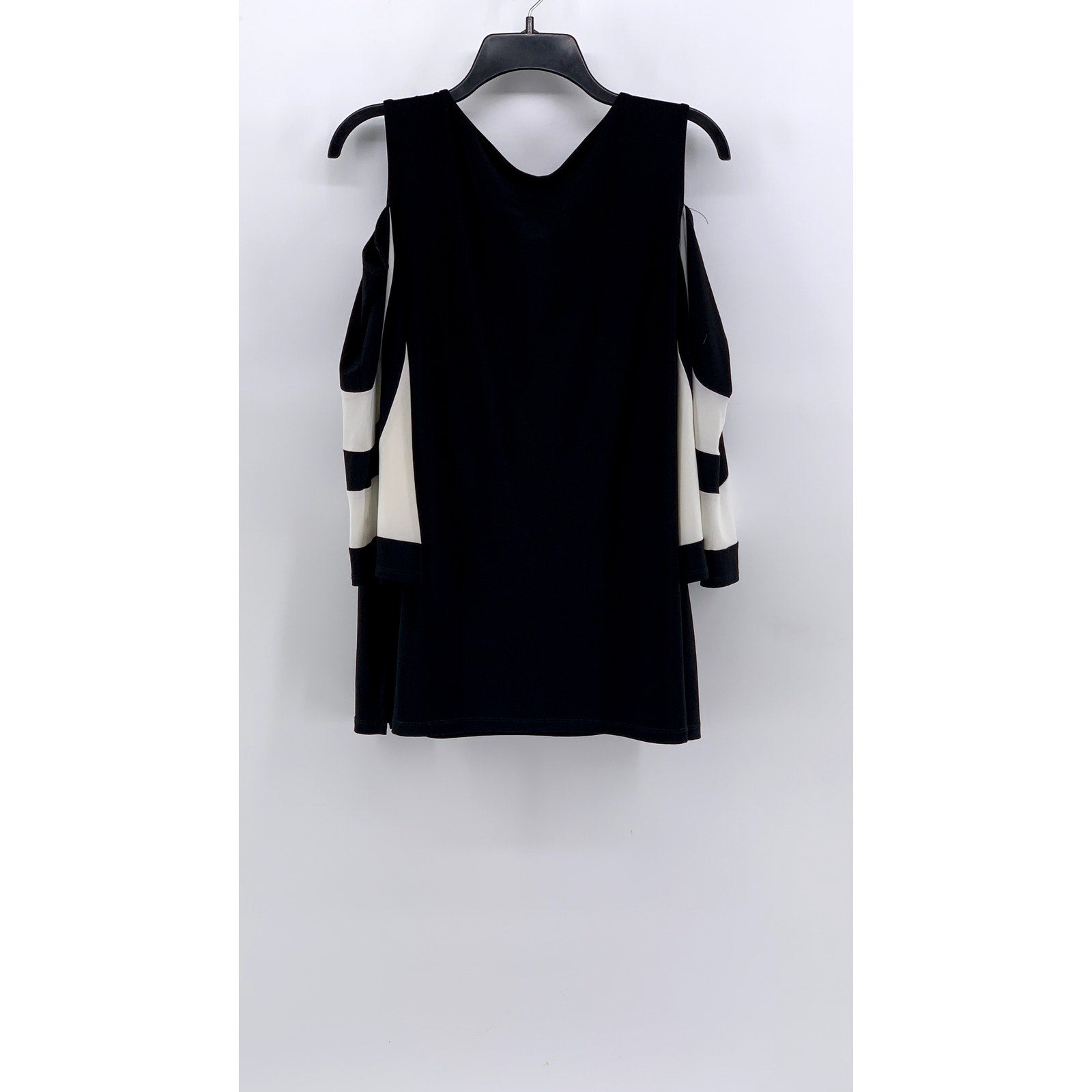 LINEA DOMANI Women's Black White Cutout Shoulder Long Sleeve Top SZ L