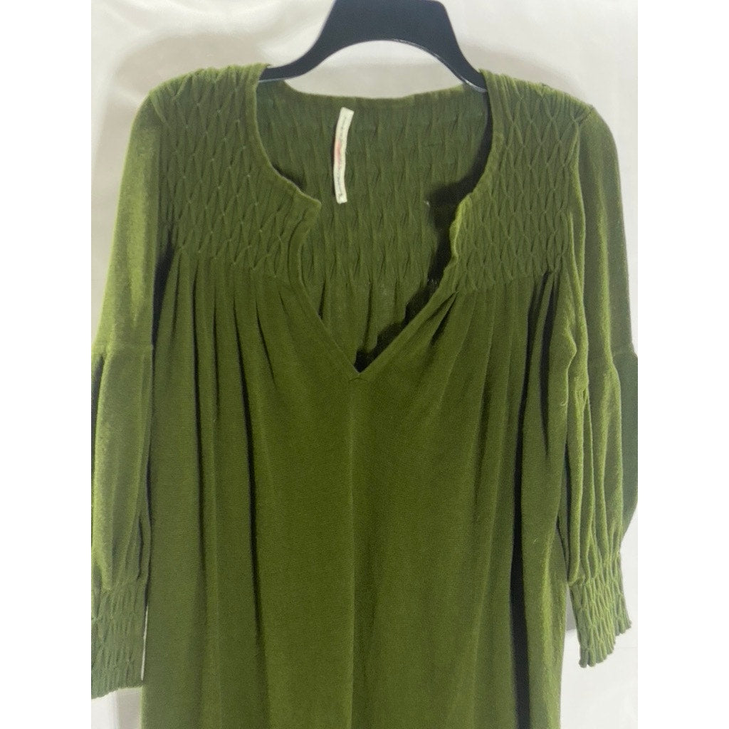 DIANE VON FURSTENBERG Women's Dark Green Split-Collar Long Sleeve Midi Dress SZM