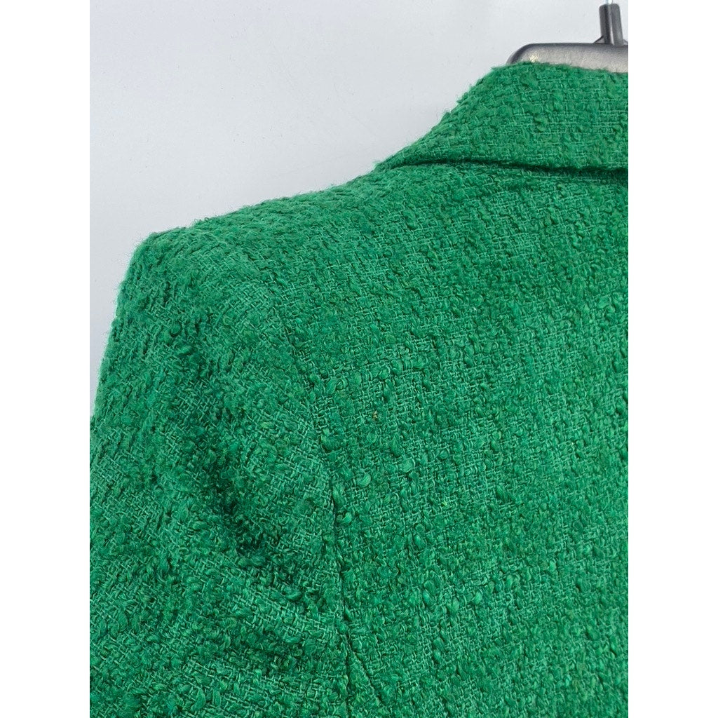 ZARA Women’s Dark Green Tweed Double-Breast Long Sleeve Peak Collar Blazer SZ XS