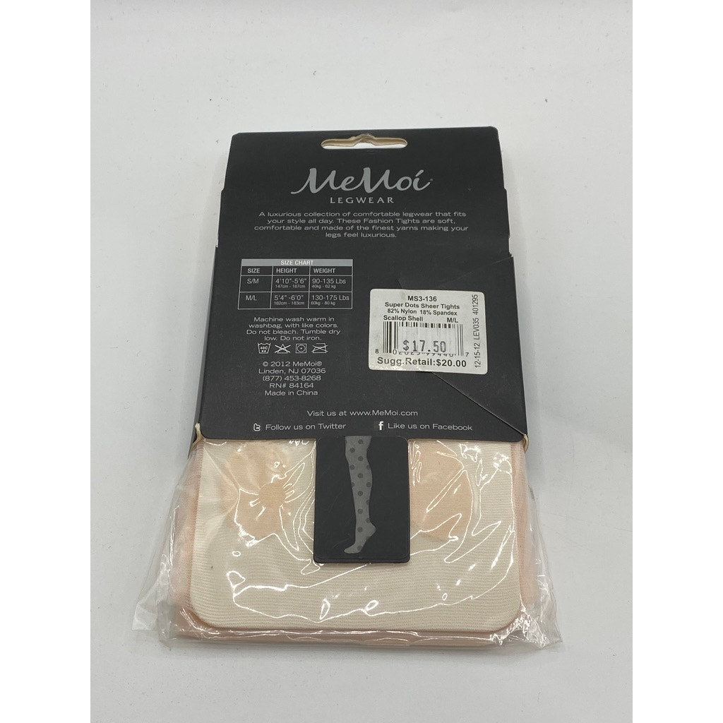 MEMOI Women's Scallop Shell Beige Super Dots Sheer Pull-On Tights SZ M/L