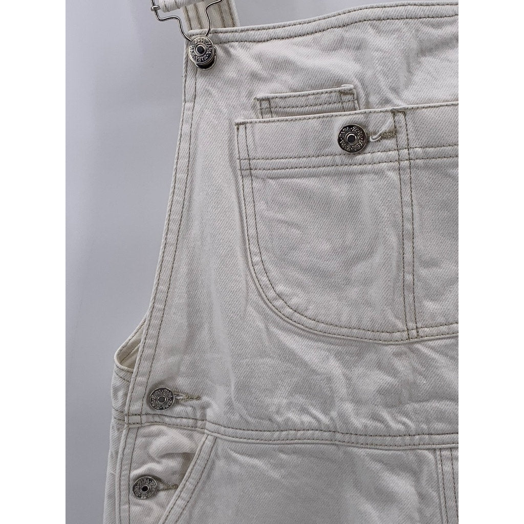 ZARA Women's White Denim Short Overall SZ S