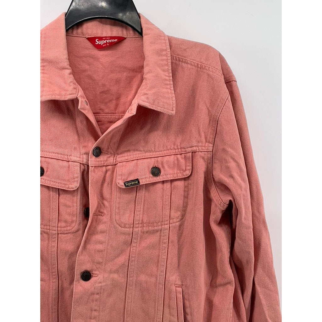 SUPREME Men's Salmon Pink Button-Up Denim Trucker Jacket SZ L