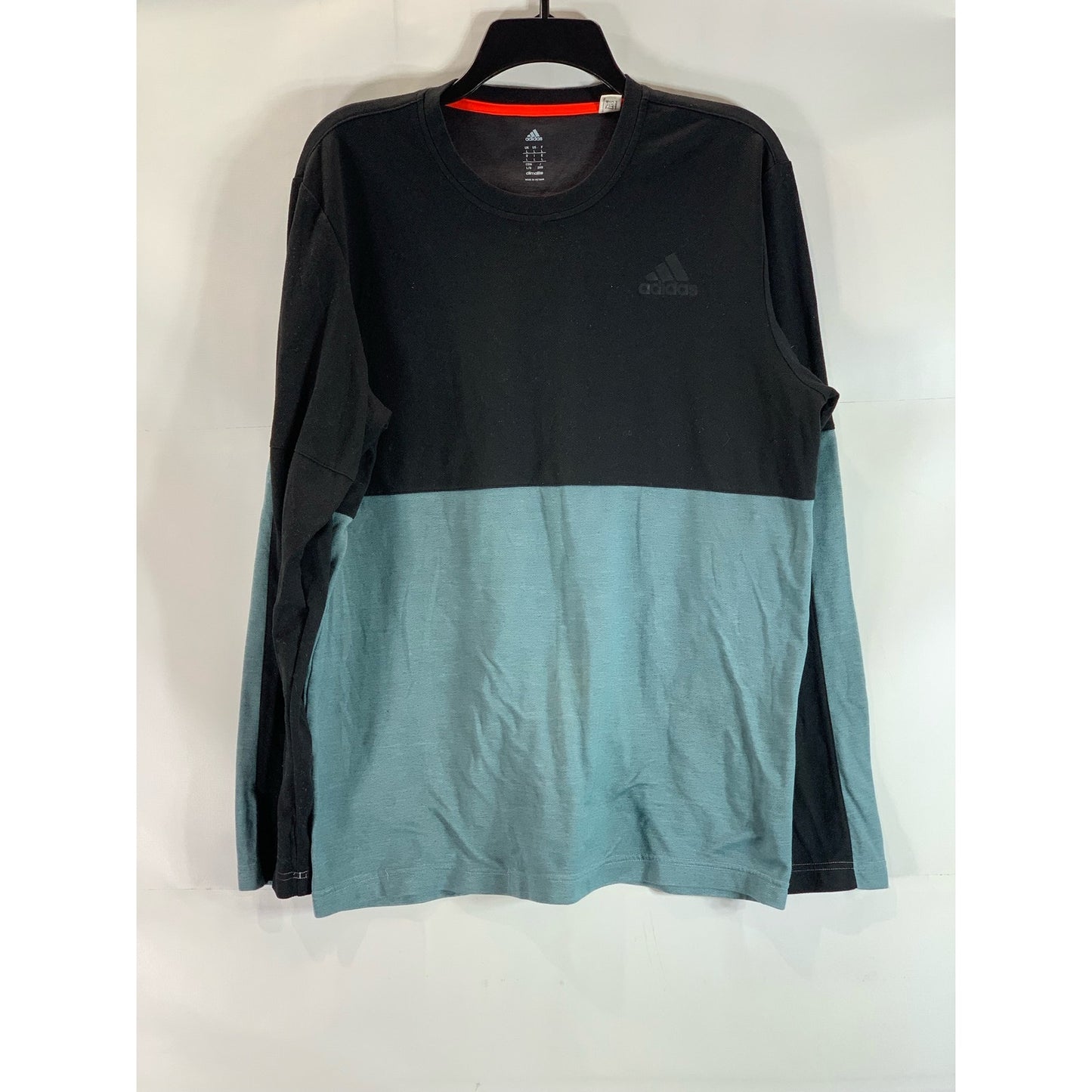 ADIDAS Men's Black/Teal Colorblock Athlete ID Crewneck Long Sleeve T-Shirt SZ L