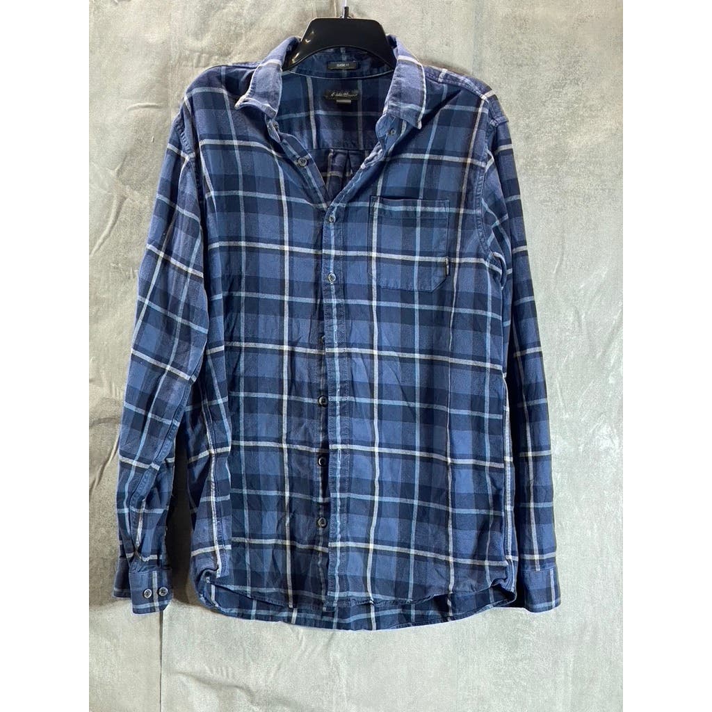 EDDIE BAUER Men's Tall Blue Plaid Classic-Fit Button-Up Long Sleeve Shirt SZ L/T