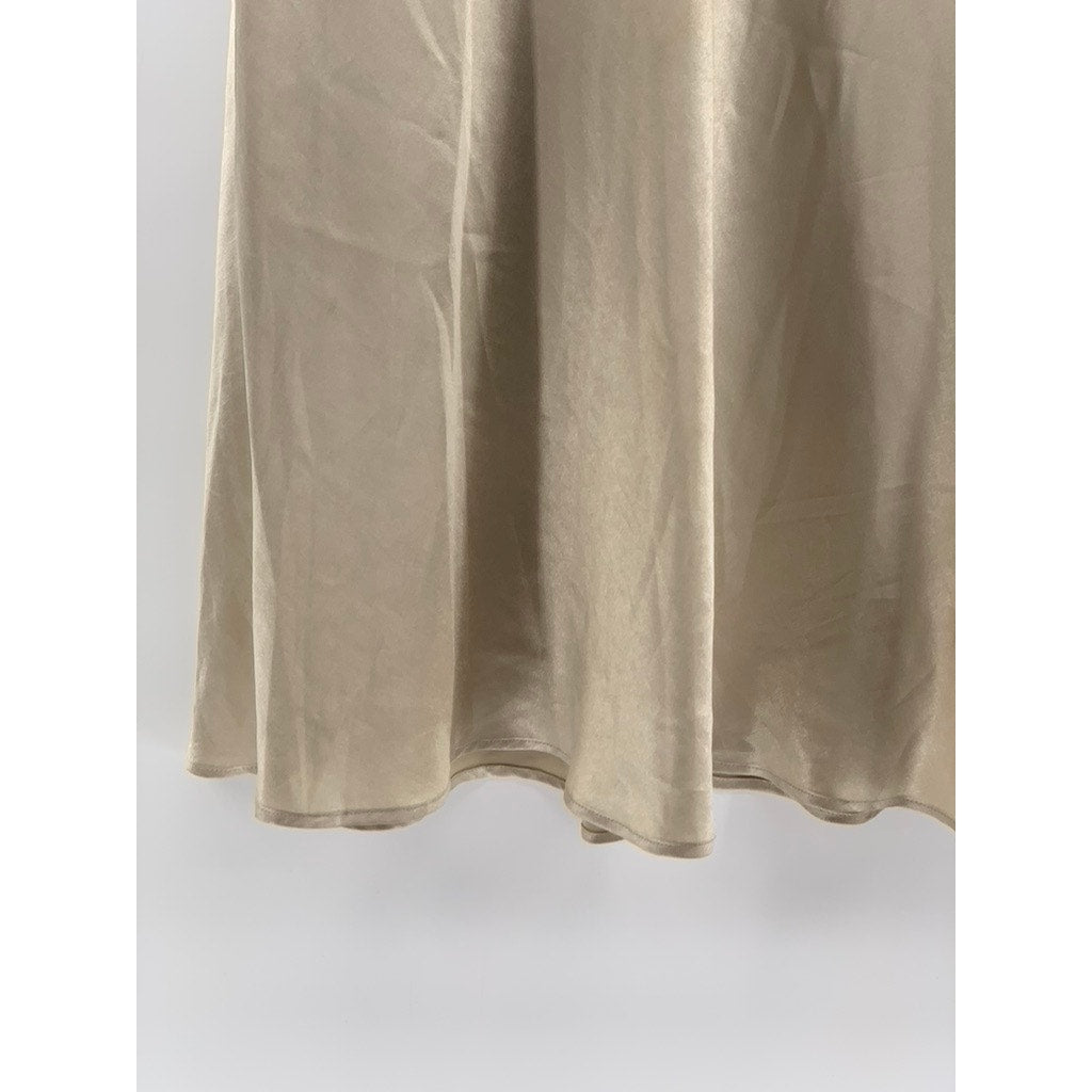 NATURAL BEAUTY BASIC Women’s Beige Shiny Lightweight A-Line Midi Skirt SZ XS