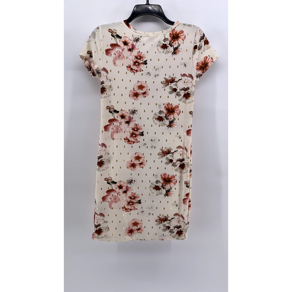 J FOR JUSTIFY Women's Cream Floral V-Neck Short Sleeve Bodycon Dress SZ M