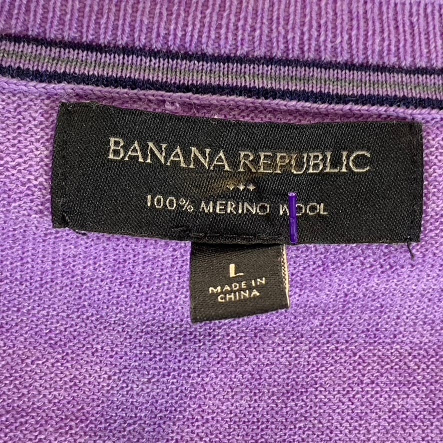 BANANA REPUBLIC Men's Purple V-Neck Merino Wool Pullover Sweater SZ L