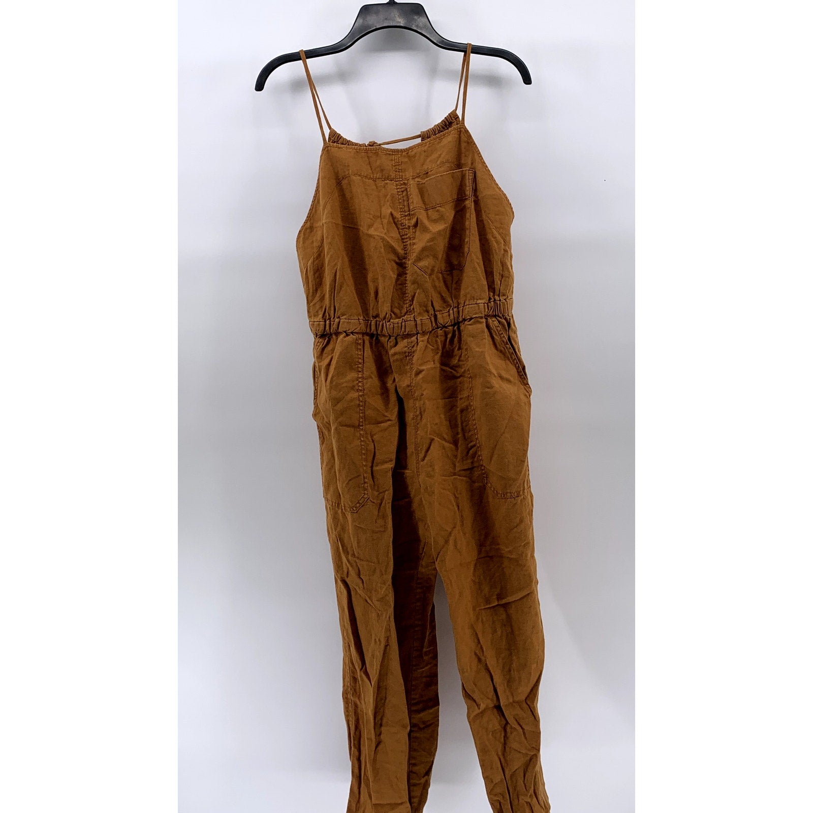 EVERLANE Women's Brown Linen Shoestring Apron Open-Back Jumpsuit SZ S