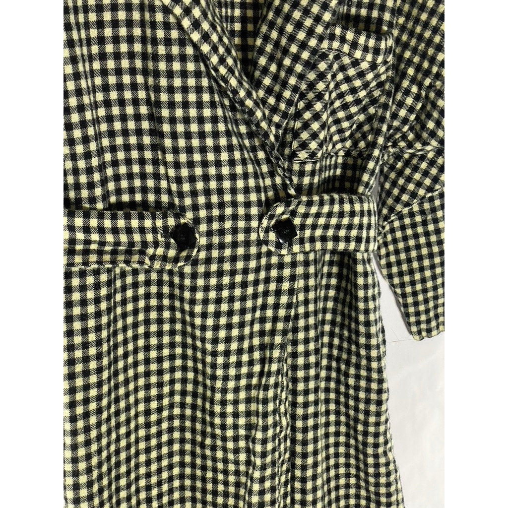 REGINA KRAVITZ Women's Vintage Black-Tan Checkered Wrap Notch Lapel Coat SZ 10
