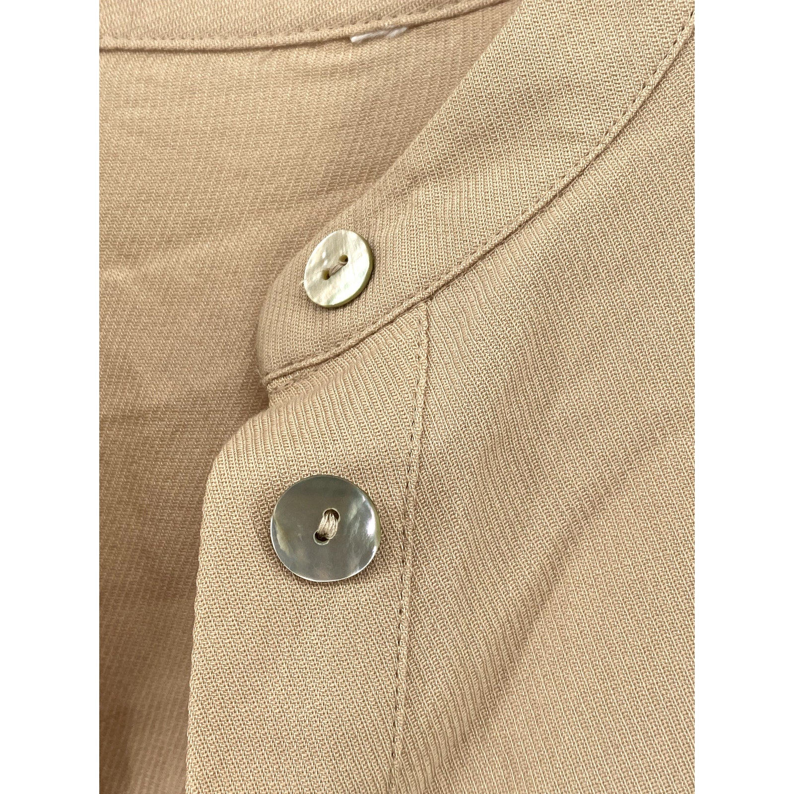 UNBRANDED Women's Beige Mandarin Collar Long Sleeve Side-Slit Tunic Top SZ L